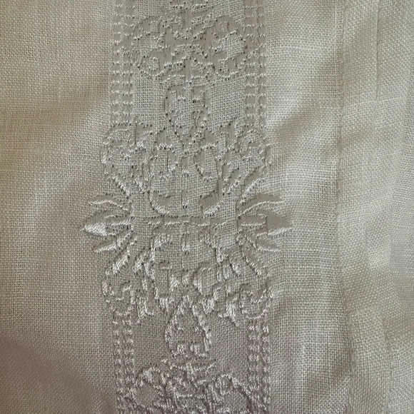 Bohio Men’s White Linen Fancy Guayabera Style Short Slv Shirt Embroidered Large - Picture 4 of 10